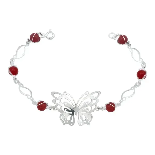 Pulsera Plata 925 Mariposa con Piedra Natural Roja - Imagen 1