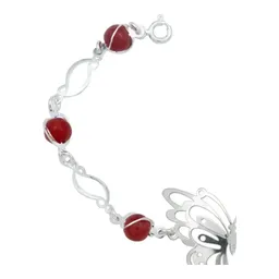 Pulsera Plata 925 Mariposa con Piedra Natural Roja - Imagen 2