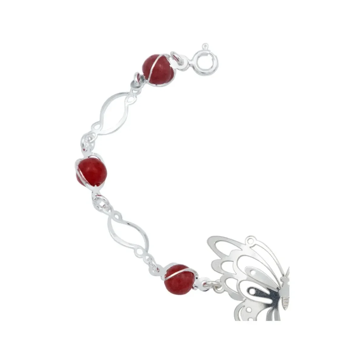 Pulsera Plata 925 Mariposa con Piedra Natural Roja - Imagen 2