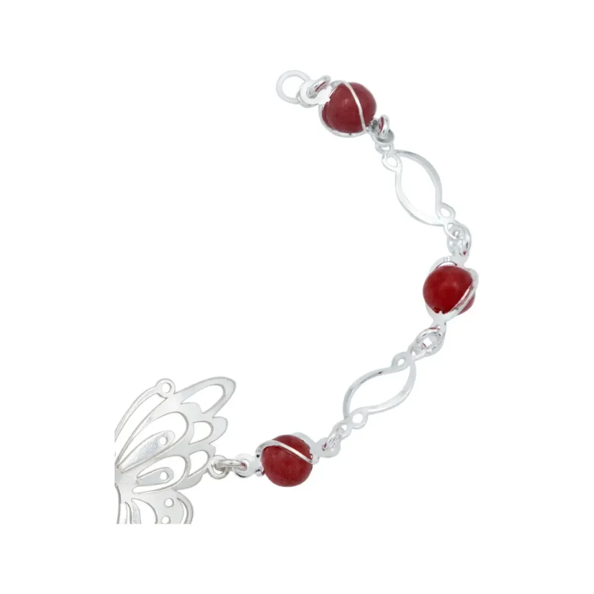 Pulsera Plata 925 Mariposa con Piedra Natural Roja - Imagen 3