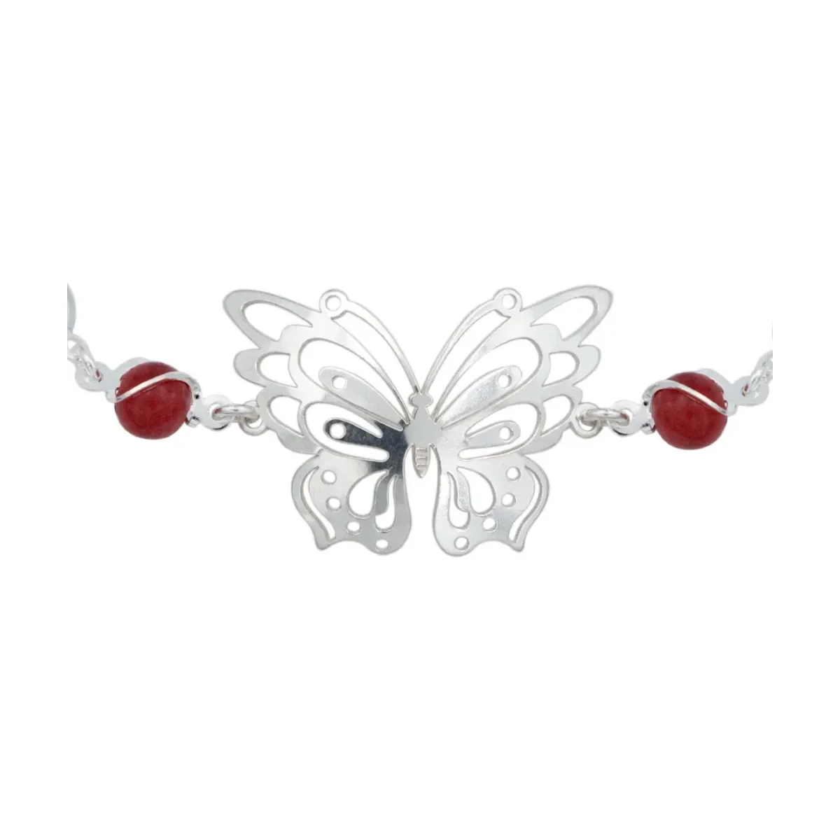 Pulsera Plata 925 Mariposa con Piedra Natural Roja - Imagen 4