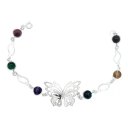 Pulsera de Plata 925 Mariposa con Piedras Naturales Multicolor - Imagen 1