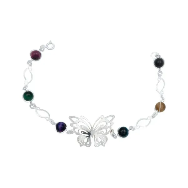 Pulsera de Plata 925 Mariposa con Piedras Naturales Multicolor - Imagen 1