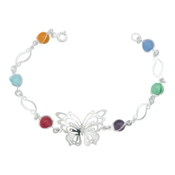 Pulsera Plata .925 Mariposa Primavera con Piedra Multicolor - Imagen 1