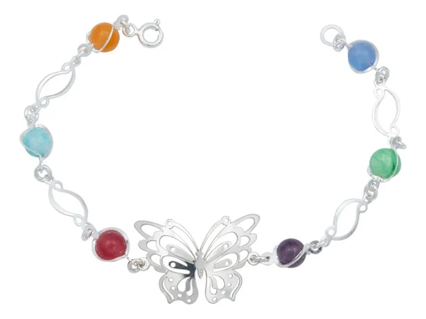 Pulsera Plata .925 Mariposa Primavera con Piedra Multicolor - Imagen 1