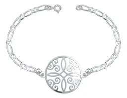 Pulsera Plata 925 Medalla Nudo Bruja Cadena Figaro 18cm - Imagen 1