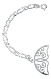 Pulsera Plata 925 Medalla Nudo Bruja Cadena Figaro 18cm - Imagen 2