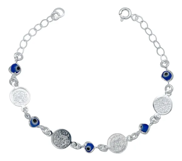 Pulsera Plata .925 Medallas San Benito Ajustable Diseño Azul - Imagen 1