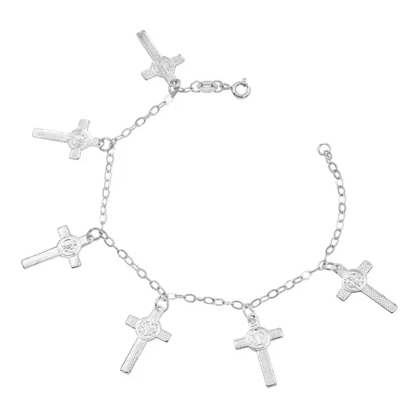 Pulsera Plata 925 Múltiples Cruces y Medalla San Benito - Imagen 1