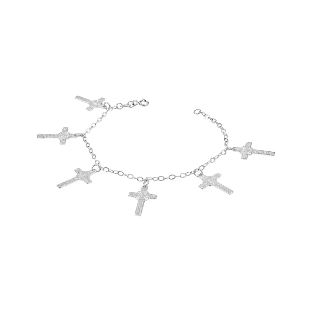 Pulsera Plata 925 con Múltiples Cruces y Medalla de San Benito - Imagen 2
