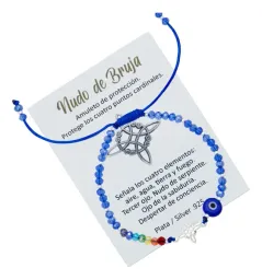 Pulsera Plata .925 Nudo Bruja con 7 Chakras y Ojo Turco Ajustable - Imagen 2