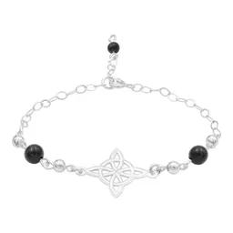 Pulsera Plata 925 Nudo de Bruja Ajustable con Bolas Negras - Imagen 1