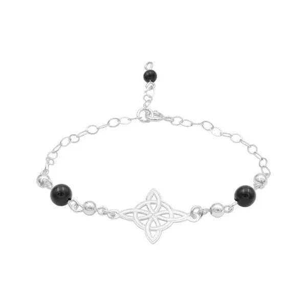 Pulsera de plata .925 negro ajustable nudo de bruja laser bolas — Joyaris