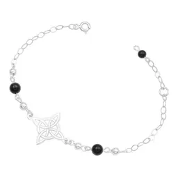 Pulsera Plata 925 Nudo de Bruja Ajustable con Bolas Negras - Imagen 2