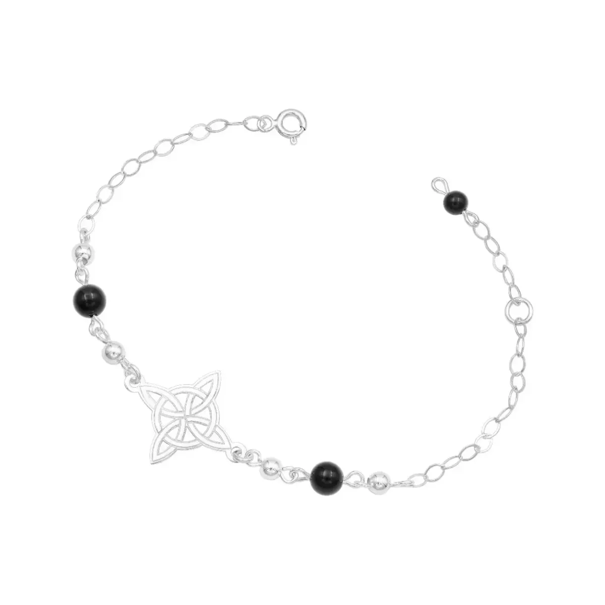 Pulsera Plata 925 Nudo de Bruja Ajustable con Bolas Negras - Imagen 2