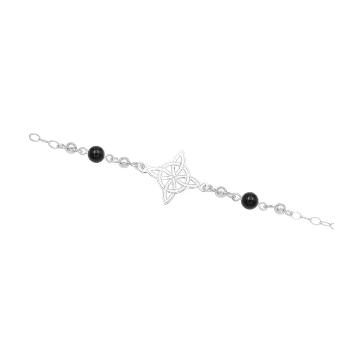 Pulsera Plata 925 Nudo de Bruja Ajustable con Bolas Negras - Imagen 3