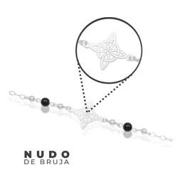 Pulsera Plata 925 Nudo de Bruja Ajustable con Bolas Negras - Imagen 4
