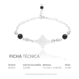 Pulsera Plata 925 Nudo de Bruja Ajustable con Bolas Negras - Imagen 7