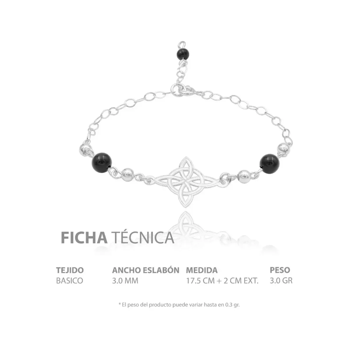 Pulsera Plata 925 Nudo de Bruja Ajustable con Bolas Negras - Imagen 7