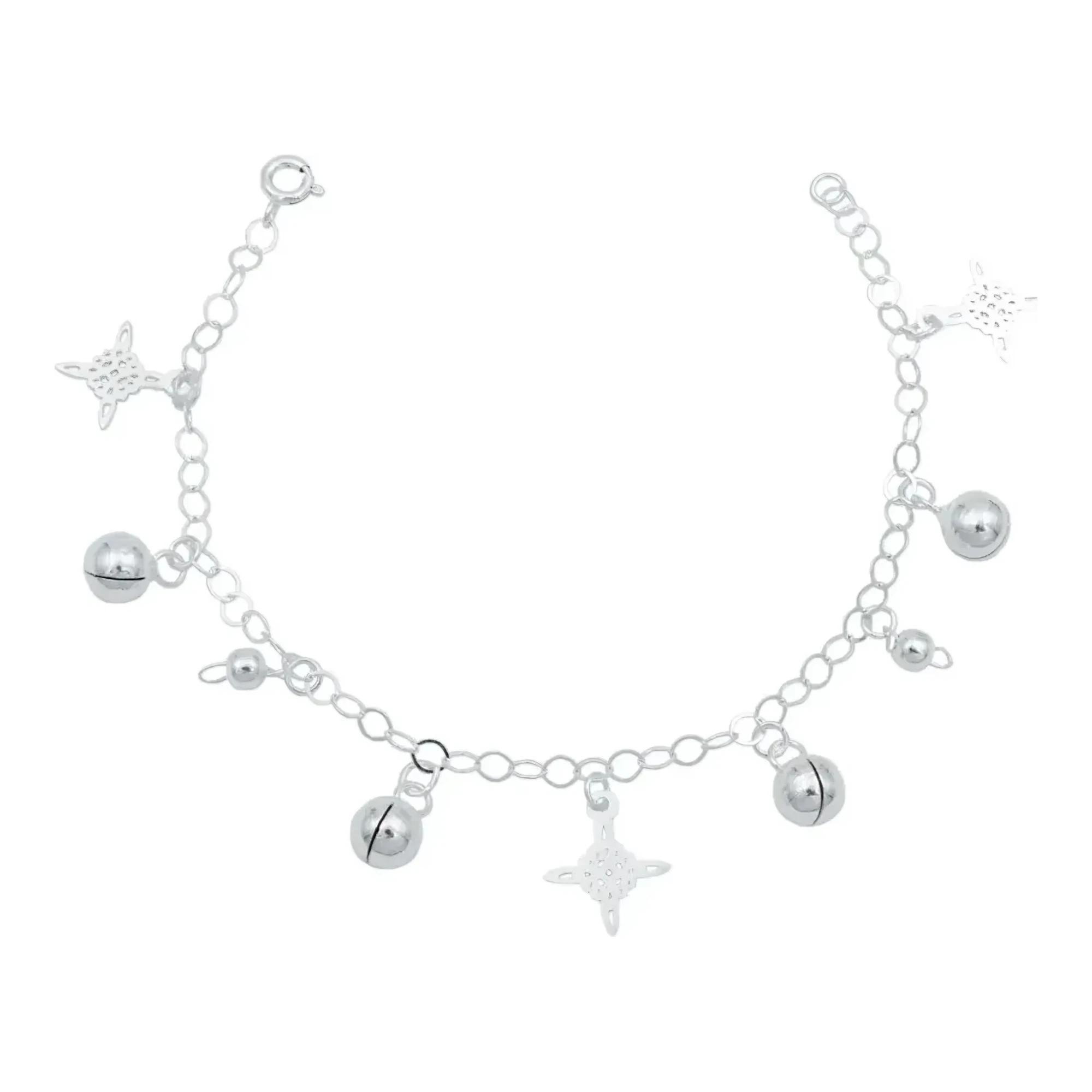 Pulsera nudo de bruja plata .925 con cascabeles amuleto protector dije celta de 12 mm acabado liso y broche tipo reasa