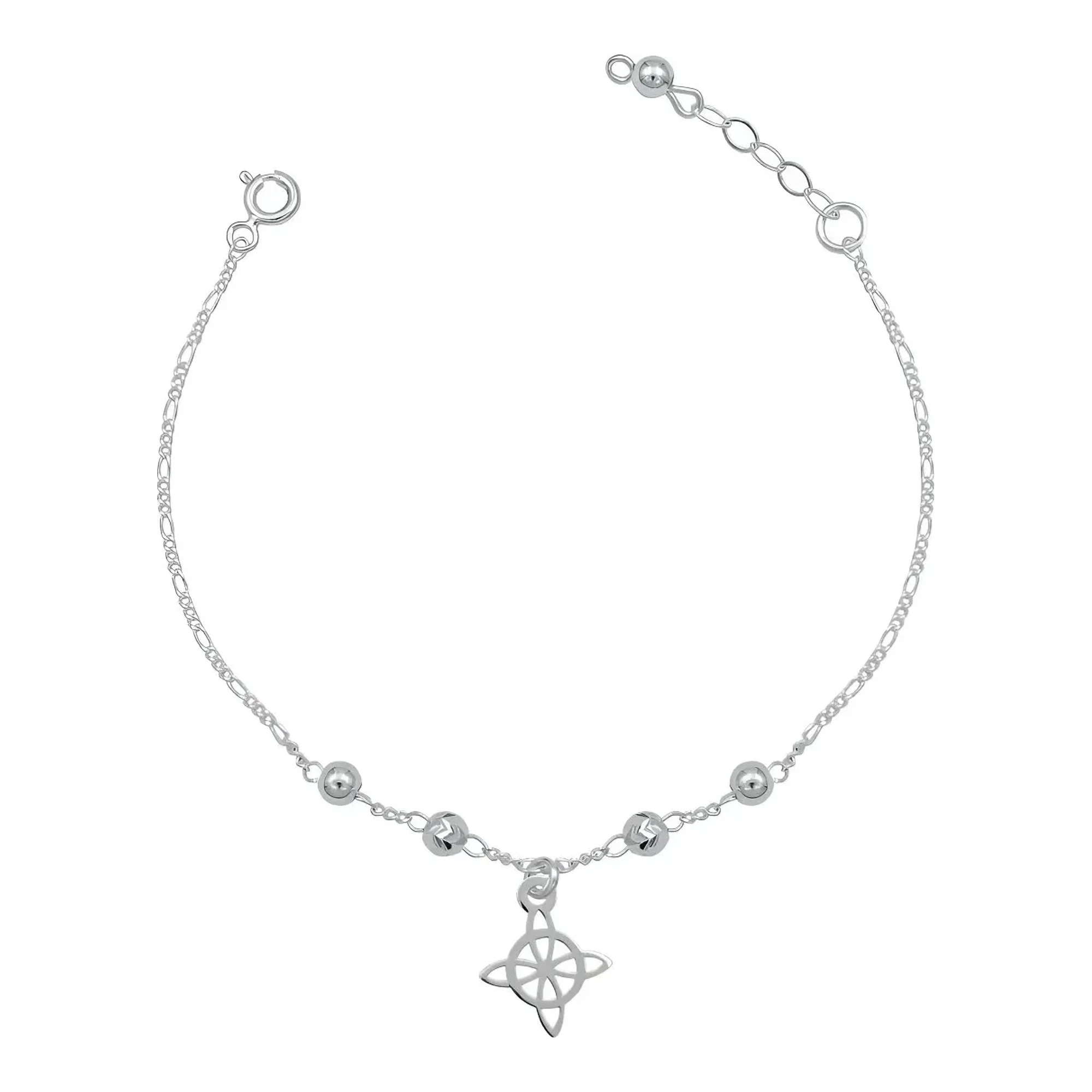Pulsera nudo de bruja plata .925 brillante esclava con cadena Figaro broche reasa y dije mistico cuadrado de diez milimetros