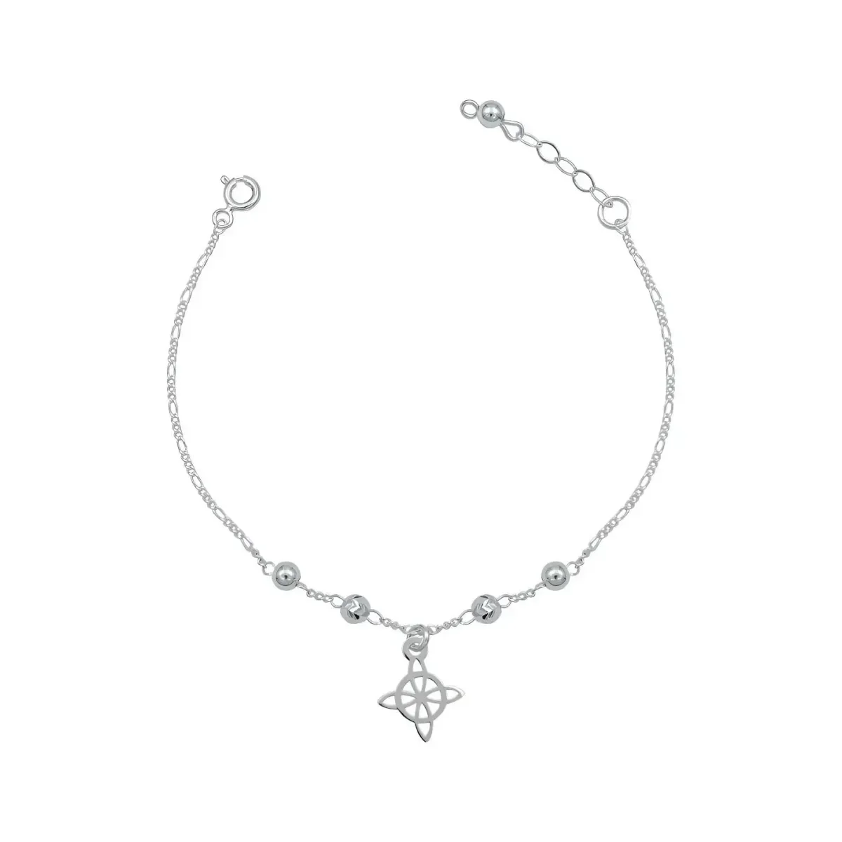 Pulsera Plata .925 Nudo de Bruja, amuleto de protección místico. Cadena Figaro brillante, joyería esotérica mexicana artesana