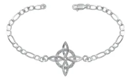 Pulsera Nudo de Bruja Plata 925 Cadena Figaro Ajustable para Mujer - Imagen 1