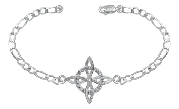 Pulsera Nudo de Bruja Plata 925 Cadena Figaro Ajustable para Mujer - Imagen 1