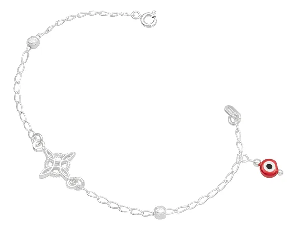 Pulsera de plata .925 rojo ojo turco nudo de bruja bola azucarada — Joyaris