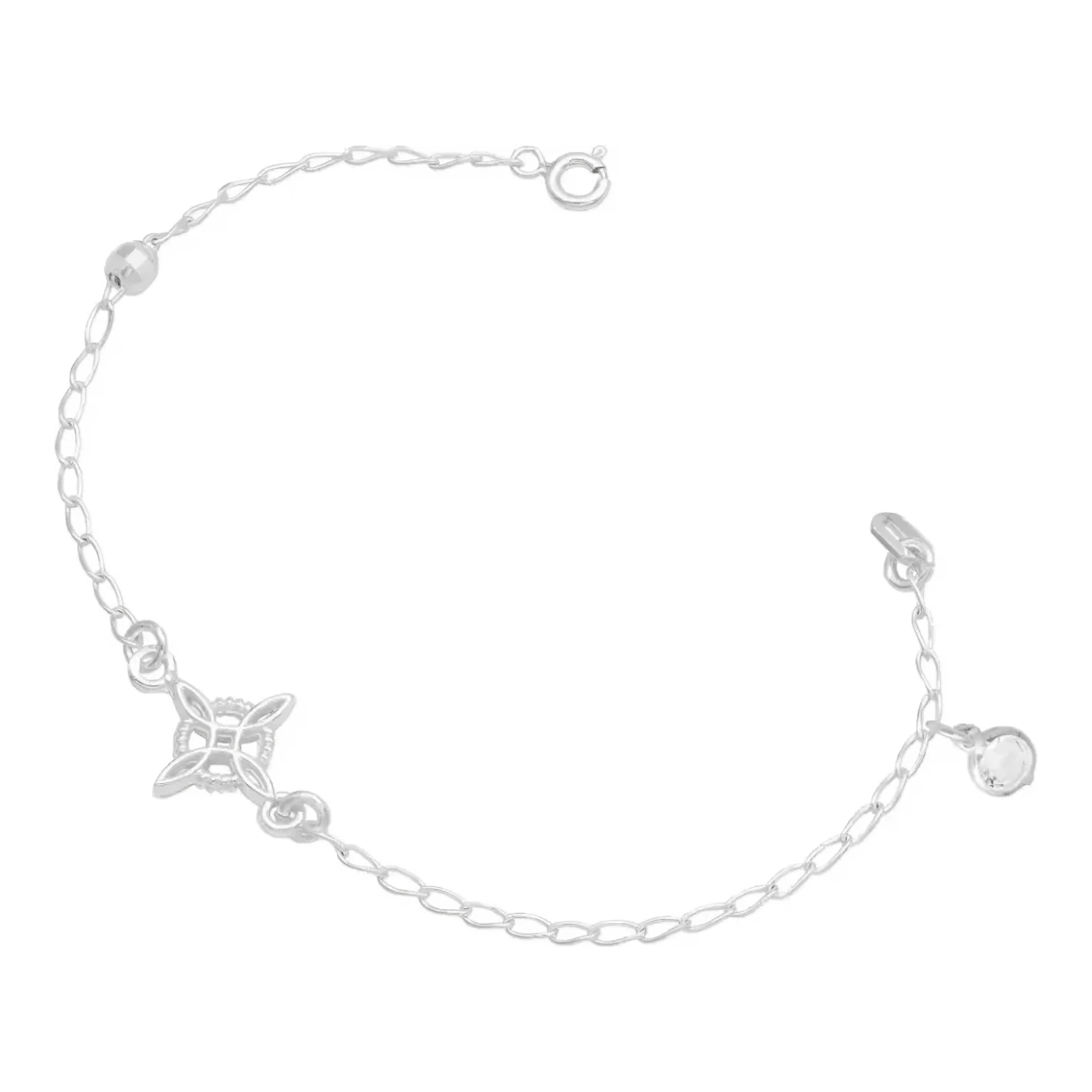 Pulsera nudo de bruja plata .925 nacional con bola facetada de cristal blanco dije 14 mm y broche reasa amuleto proteccion
