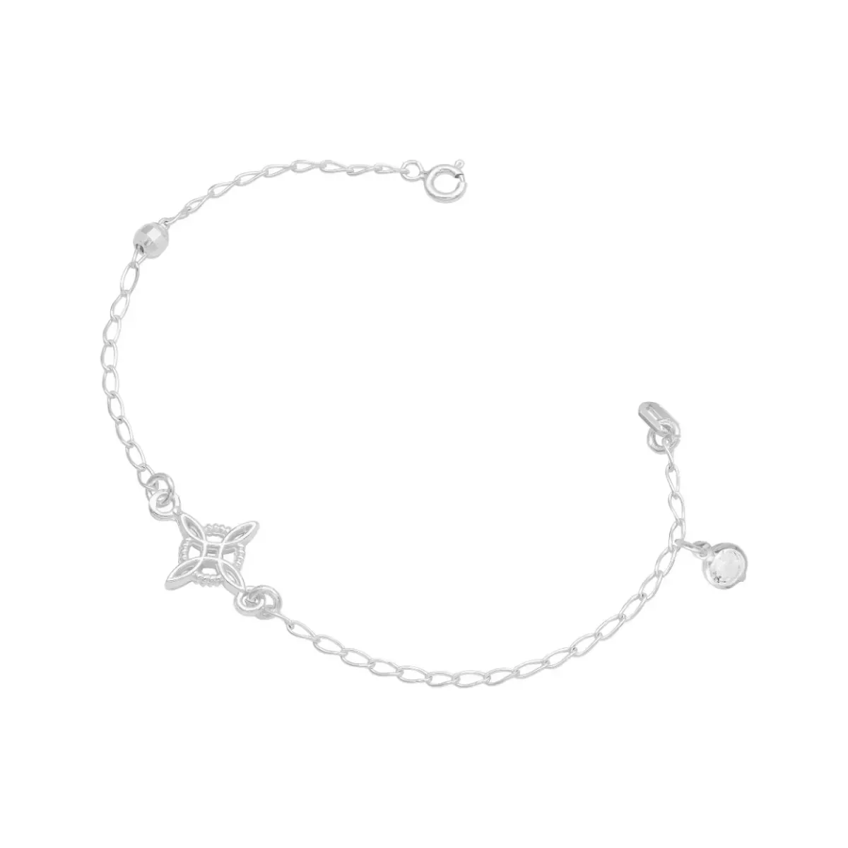 Pulsera Plata .925 Nudo de Bruja con Bola Facetada Cristal Blanco. Dije protección estudiante plata, amuleto de la suerte.