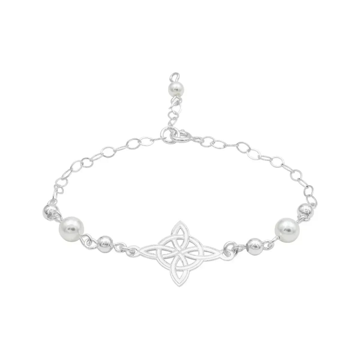 Pulsera Plata .925 Nudo de Bruja artesanal mexicana con bolas diseño láser. Joya ajustable, plata .925, amuleto protección.