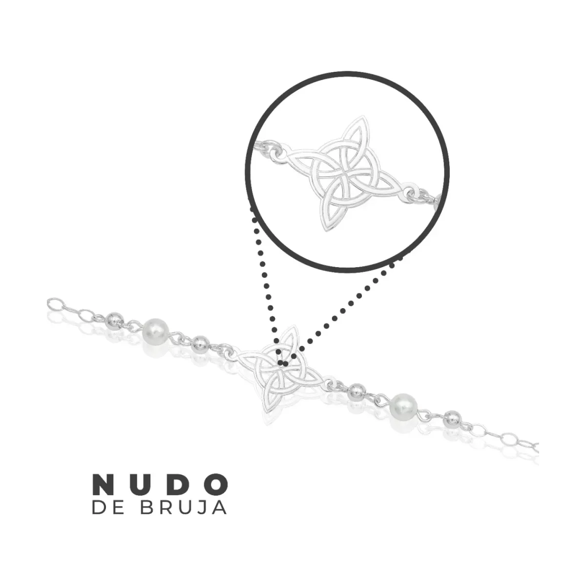Pulsera Plata 925 Nudo de Bruja con Bolas Diseño Láser Ajustable - Imagen 4