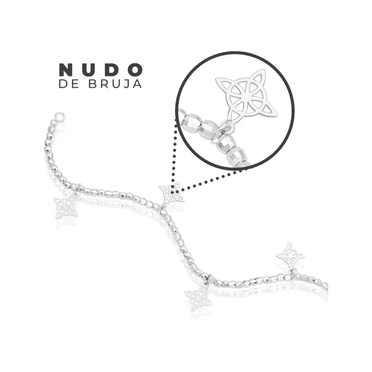 Pulsera Plata 925 Nudo de Bruja con Bolas Facetadas - Imagen 5