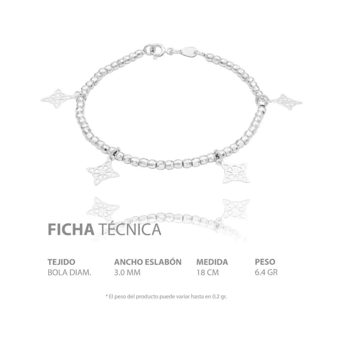 Pulsera Plata 925 Nudo de Bruja con Bolas Facetadas - Imagen 7