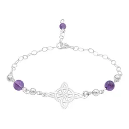 Pulsera Plata 925 Nudo de Bruja con Bolas Violeta Ajustable - Imagen 1