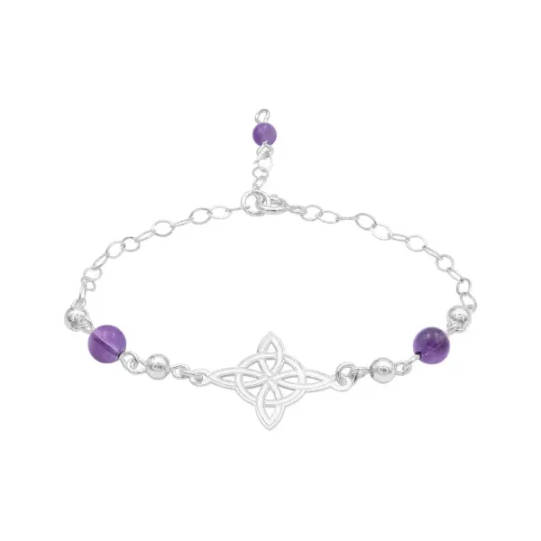 Pulsera Plata 925 Nudo de Bruja con Bolas Violeta Ajustable - Imagen 1