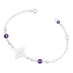 Pulsera Plata 925 Nudo de Bruja con Bolas Violeta Ajustable - Imagen 2