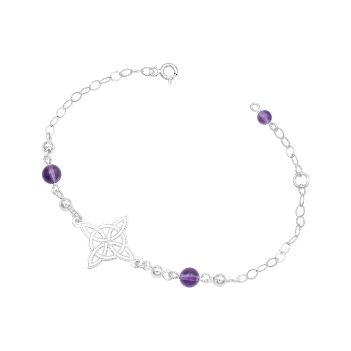 Pulsera Plata 925 Nudo de Bruja con Bolas Violeta Ajustable - Imagen 2