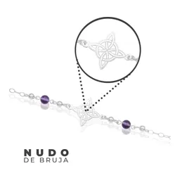 Pulsera Plata 925 Nudo de Bruja con Bolas Violeta Ajustable - Imagen 4