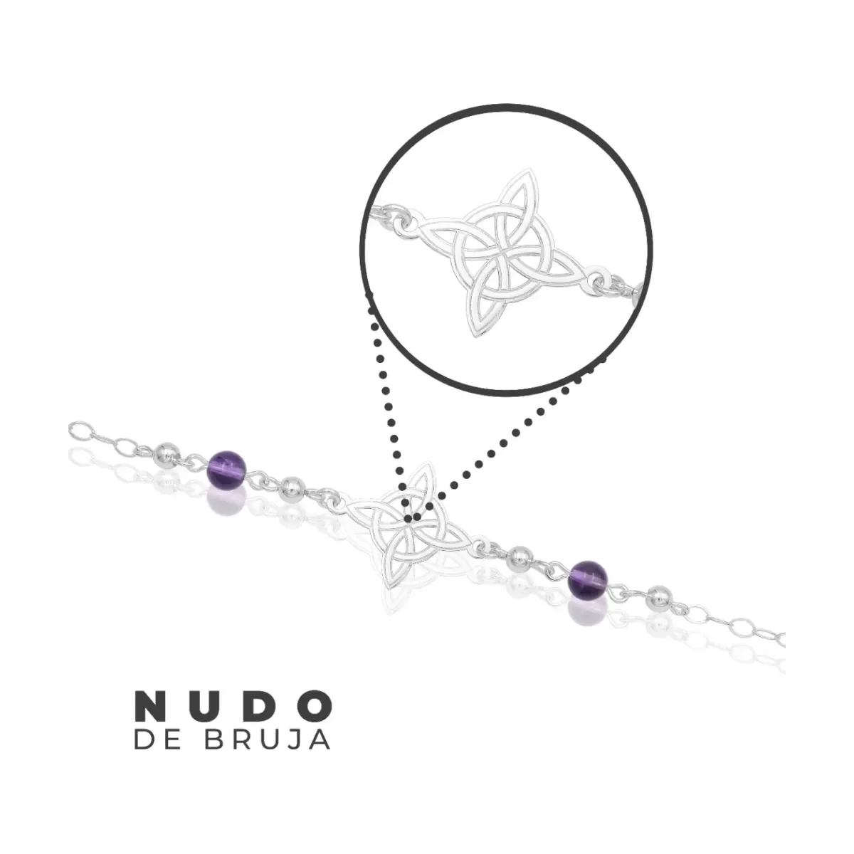 Pulsera Plata 925 Nudo de Bruja con Bolas Violeta Ajustable - Imagen 4