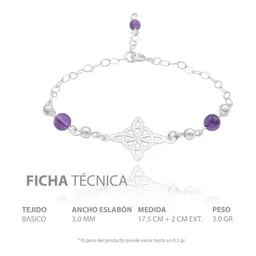 Pulsera Plata 925 Nudo de Bruja con Bolas Violeta Ajustable - Imagen 7