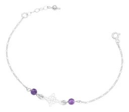 Pulsera Plata 925 Nudo Bruja Bolas Violeta Cadena Figaro - Imagen 1