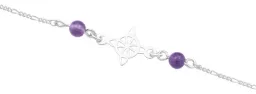 Pulsera Plata 925 Nudo Bruja Bolas Violeta Cadena Figaro - Imagen 2