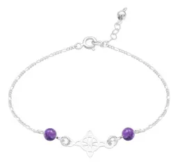 Pulsera Plata 925 Nudo Bruja Bolas Violeta Cadena Figaro - Imagen 3