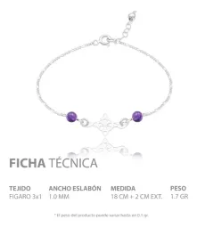 Pulsera Plata 925 Nudo Bruja Bolas Violeta Cadena Figaro - Imagen 6