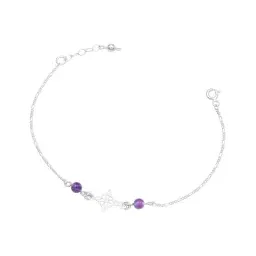 Pulsera Plata 925 Nudo Bruja Bolas Violeta Cadena Figaro - Imagen 1