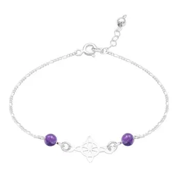 Pulsera Plata 925 Nudo Bruja Bolas Violeta Cadena Figaro - Imagen 3