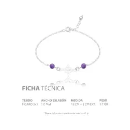 Pulsera Plata 925 Nudo Bruja Bolas Violeta Cadena Figaro - Imagen 6