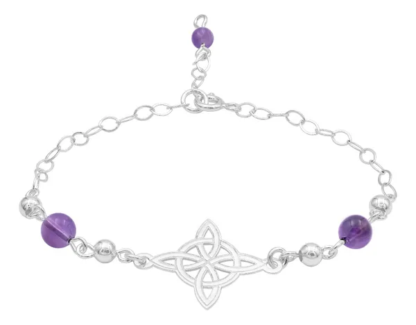 Pulsera Plata 925 Nudo de Bruja con Bolas Violeta Ajustable - Imagen 1